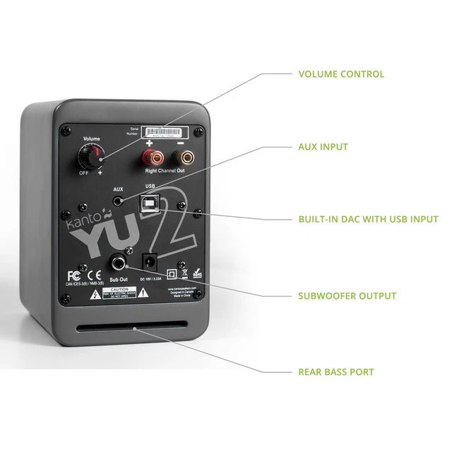 Alt view image 3 of 5 - Kanto YU2MG PC Gaming Desktop Speakers ^^ 3" Composite Drivers ^^ 3/4" Silk Dome Tweeter ^^ Class D Amplifier ^^ 100 Watts ^^ Built-in USB DAC ^^ Subwoofer Output ^^ Pair ^^ Matte Grey