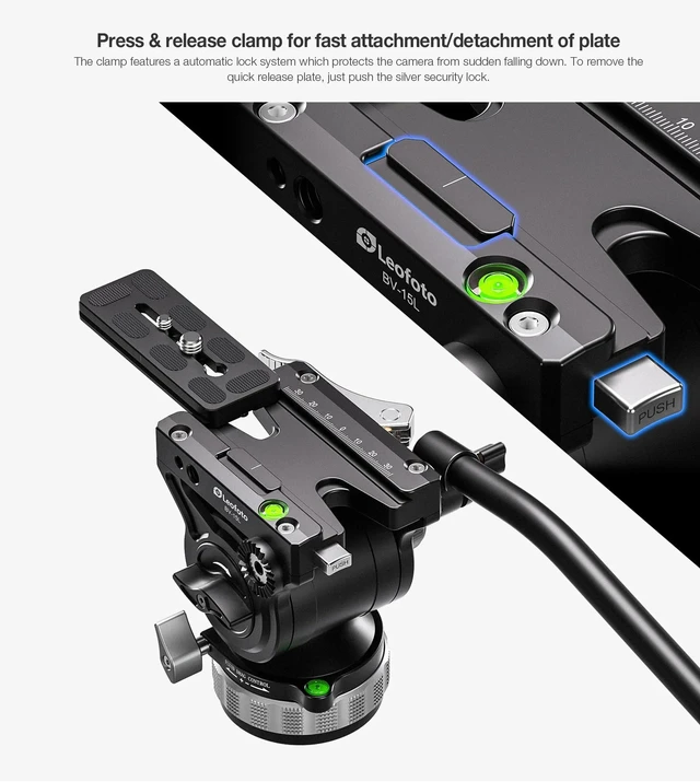 Alt view image 3 of 4 - Leofoto BV-15L Fluid Video Tripod Head, Lever-Release Clamp, 22 lb Max Load