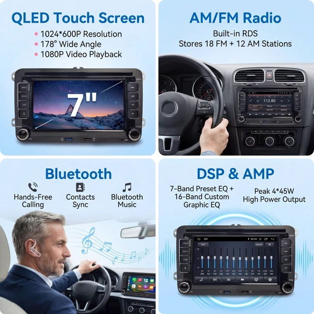 Alt view image 4 of 5 - 7-inch Volkswagen car Stereo, Supports Wireless CarPlay and Android Auto