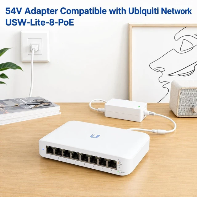 Alt view image 2 of 5 - Haoranli 54V 1.1A 60W AC/DC Power Supply Adapter Compatible with Ubiquiti UniFi Switch Lite 8 PoE USW-Lite-8-PoE, Replacement Power Cord for NY-PW0L2-05401100White