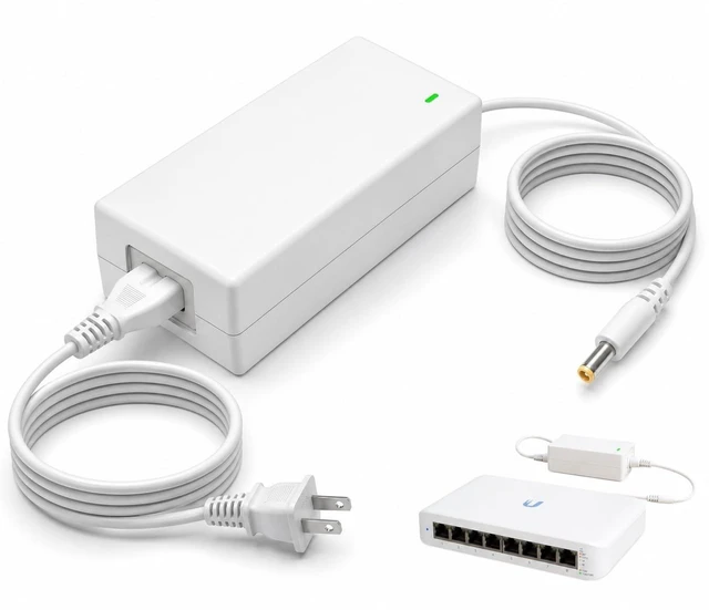 Main image of Haoranli 54V 1.1A 60W AC/DC Power Supply Adapter Compatible with Ubiquiti UniFi Switch Lite 8 PoE USW-Lite-8-PoE, Replacement Power Cord for NY-PW0L2-05401100White