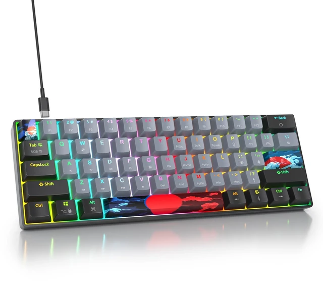 Main image of Ussixchare 60 Percent Gaming Keyboard Portable Wired Mechanical Keyboard Ultra Compact Keyboard RGB Backlit Blue Switch for Windows PC Laptop Gamers(61 Dolch)
