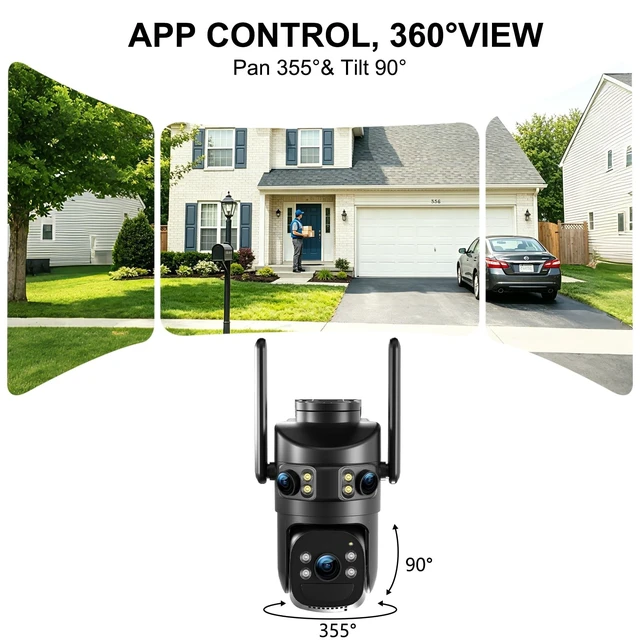 Alt view image 2 of 5 - 6MP Triple Lens Security Camera Outdoor,24/7 Recording Home Security Camera