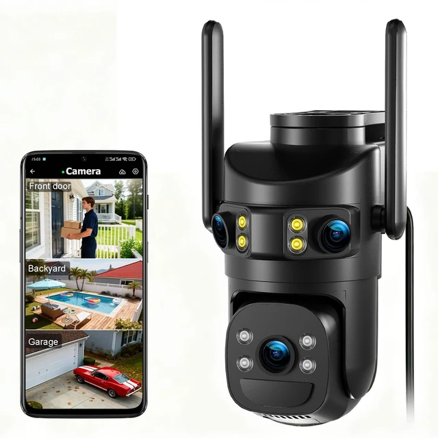 Main image of 6MP Triple Lens Security Camera Outdoor,24/7 Recording Home Security Camera