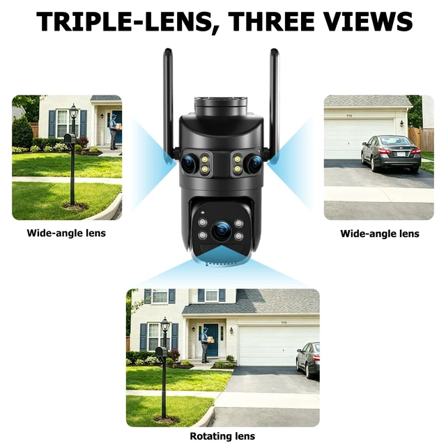 Alt view image 3 of 5 - 6MP Triple Lens Security Camera Outdoor,24/7 Recording Home Security Camera