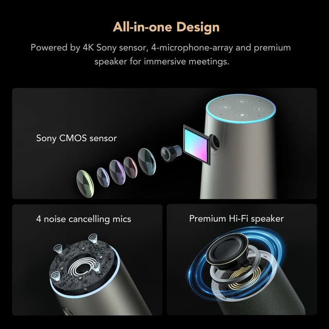 Alt view image 2 of 5 - NUROUM C46 4K Video Conference Webcam with Mic, AI-Powered Auto Framing