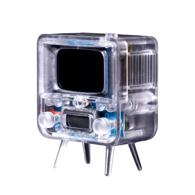 Alt view image 5 of 5 - TinyCircuits TinyTV 2 Portable Retro Mini TV 1.14 IPS Screen, Preloaded & Uploadable Videos, USB-C Rechargeable, Knob Controls + Tiny Remote (Clear)