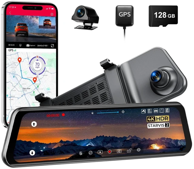 Main image of LD4K Max Mirror Dash Cam with 4K Front and 2.5K Rear Camera, STARVIS 2 Sensor, with ADAS BSD LCA Smart Mode, GPS, G-Sensor, Loop Recording, Parking Monitor, Voice Control, 5.8GHz WiFi,128GB Card