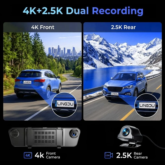 Alt view image 3 of 5 - LD4K Max Mirror Dash Cam with 4K Front and 2.5K Rear Camera, STARVIS 2 Sensor, with ADAS BSD LCA Smart Mode, GPS, G-Sensor, Loop Recording, Parking Monitor, Voice Control, 5.8GHz WiFi,128GB Card