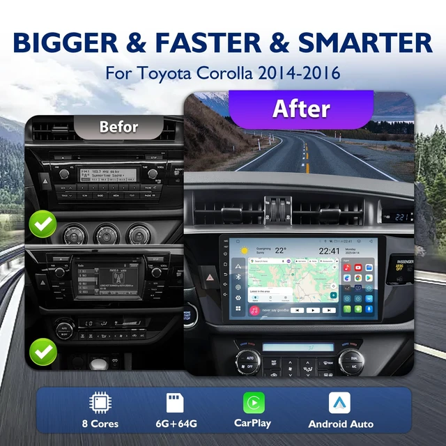Alt view image 2 of 5 - 8 Core 6G+64G Upgrade Android 14 Car Radio for Toyota Corolla 2014-2016
