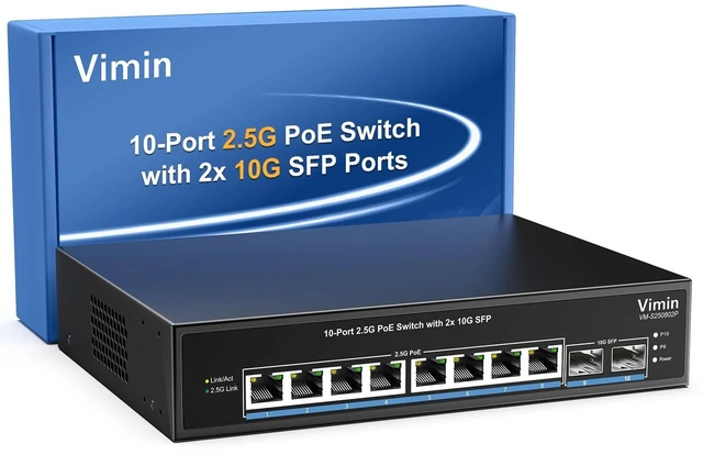 Main image of 8 Port 2.5G PoE Switch+2X 10G SFP+Uplink, Unmanaged, 130W, IEEE802.3af/at