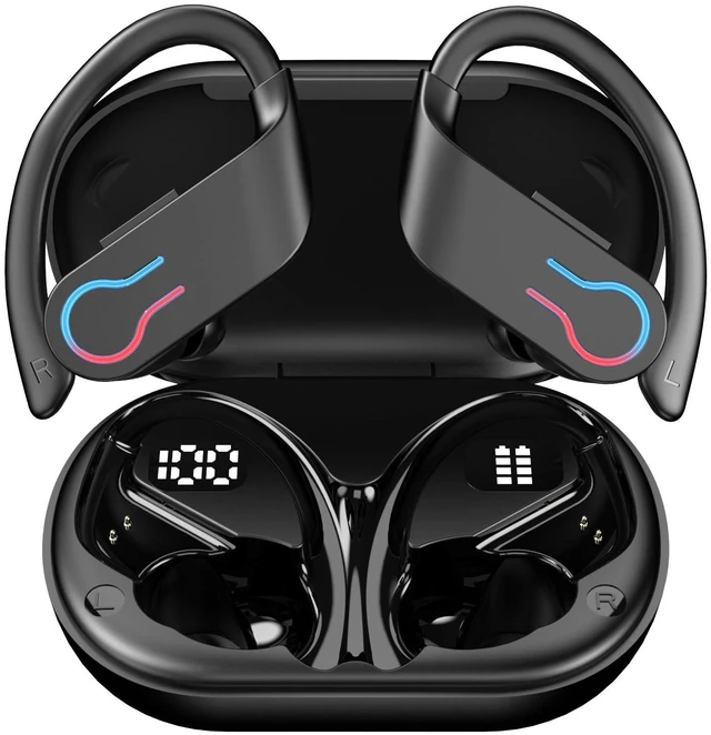 Main image of QYNIQIAN Bluetooth Headphones Wireless Earbuds 20Hrs Playback in Ear Buds Power Display with ENC Noise Canceling Mic, Last Long,Over-Ear Stereo Bass Earphones with Earhooks for Sports/Workout/R