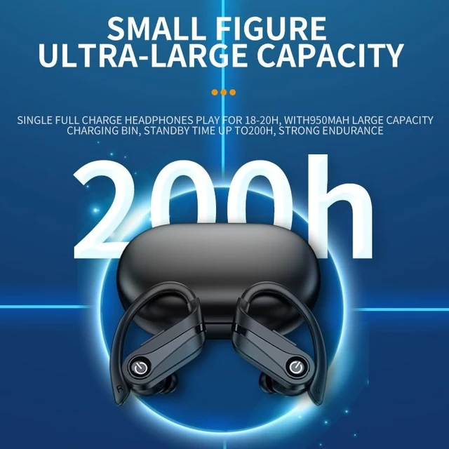 Alt view image 3 of 5 - QYNIQIAN Bluetooth Headphones Wireless Earbuds 20Hrs Playback in Ear Buds Power Display with ENC Noise Canceling Mic, Last Long,Over-Ear Stereo Bass Earphones with Earhooks for Sports/Workout/R