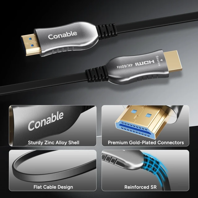 Alt view image 2 of 5 - 4K HDMI Cable 35 FT, Flat Fiber Optic HDMI Cable, Unidirectional, 18Gbps