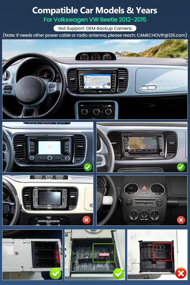 Alt view image 2 of 5 - Car Stereo for Volkswagen VW Beetle 2012-2015 with Wireless Apple CarPlay Android Auto, 7" HD Touchscreen Car Radio with Bluetooth, Backup Camera, FM AM RDS, Mirror Link, EQ/USB, Remote Control