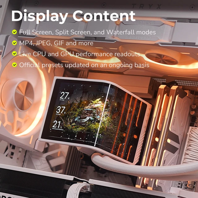 Alt view image 5 of 5 - TRYX Panorama SE 360mm AIO White Curved Screen GIPHY Built-in Asetek 280w