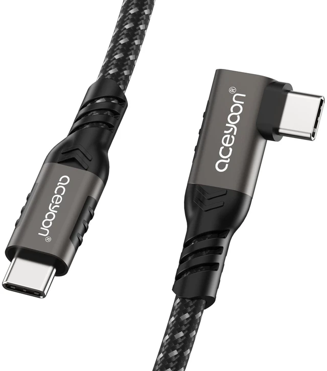 Main image of aceyoon 240W USB C to USB C Cable 1.6ft, Right Angle Type C Charger, Nylon Braided Short 90 Degree Right Angle USB C Cable Compatible with iPhone 17 16 15 Pro Max Galaxy S24 S23 iPad