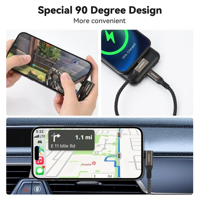 Alt view image 4 of 5 - aceyoon 240W USB C to USB C Cable 1.6ft, Right Angle Type C Charger, Nylon Braided Short 90 Degree Right Angle USB C Cable Compatible with iPhone 17 16 15 Pro Max Galaxy S24 S23 iPad