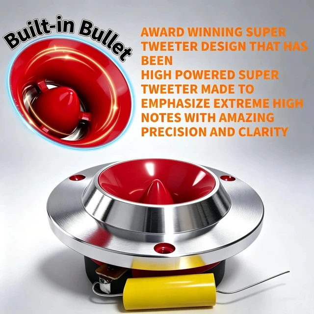Alt view image 4 of 5 - 3.7 Inch Tweeters For Car Audio, 600W Titanium Bullet Super Tweeter 4 Ohm
