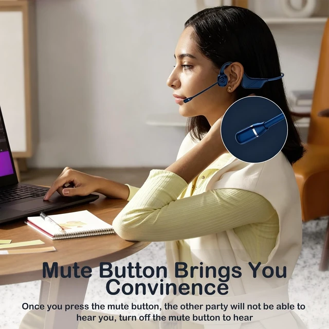 Alt view image 3 of 5 - Meetings Open-Ear Headphones with Rotatable Noise-Canceling Boom Mic, Bone Conduction Bluetooth 5.4 Headphones with One-Touch Mute&Magnetic Charging for All-Day Use,Perfect for Driving Learning
