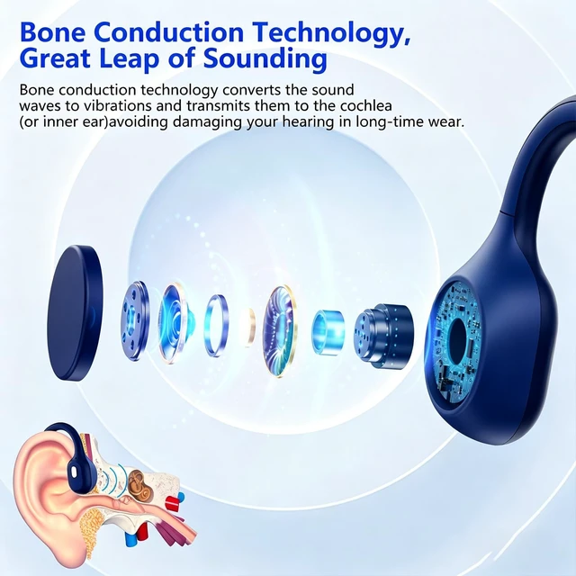 Alt view image 5 of 5 - Meetings Open-Ear Headphones with Rotatable Noise-Canceling Boom Mic, Bone Conduction Bluetooth 5.4 Headphones with One-Touch Mute&Magnetic Charging for All-Day Use,Perfect for Driving Learning