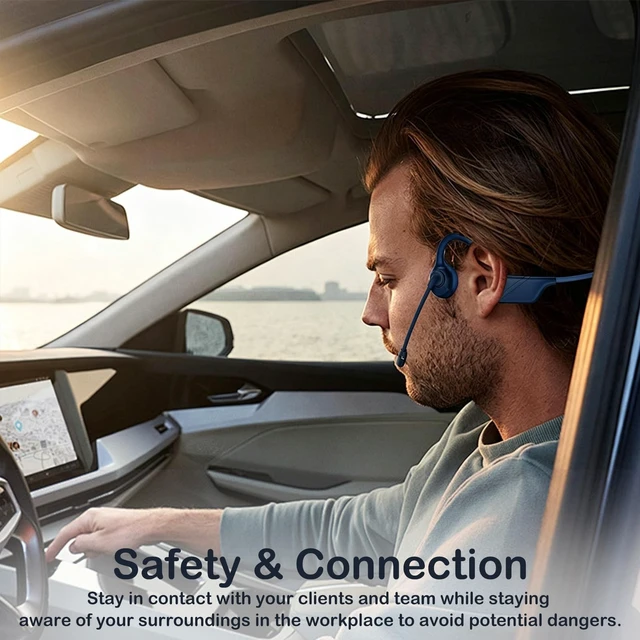 Alt view image 4 of 5 - Meetings Open-Ear Headphones with Rotatable Noise-Canceling Boom Mic, Bone Conduction Bluetooth 5.4 Headphones with One-Touch Mute&Magnetic Charging for All-Day Use,Perfect for Driving Learning