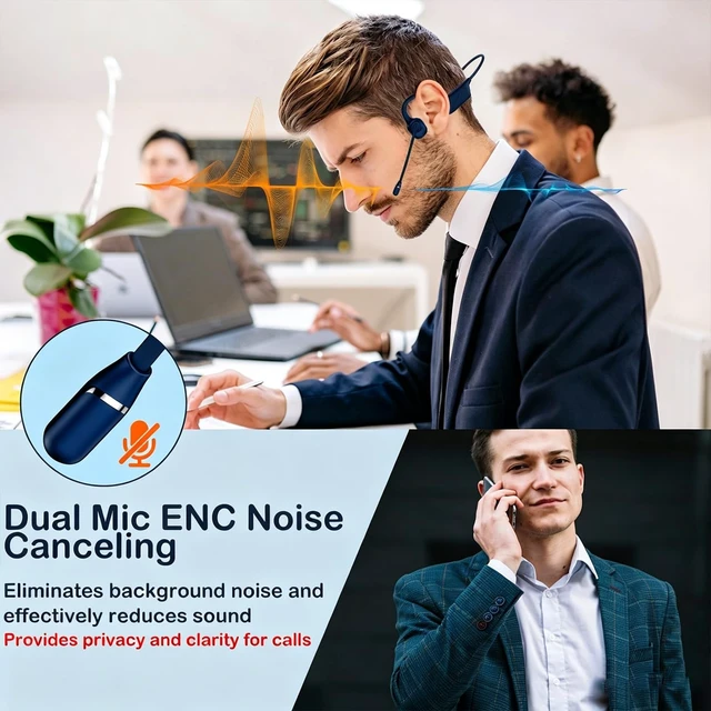 Alt view image 2 of 5 - Meetings Open-Ear Headphones with Rotatable Noise-Canceling Boom Mic, Bone Conduction Bluetooth 5.4 Headphones with One-Touch Mute&Magnetic Charging for All-Day Use,Perfect for Driving Learning