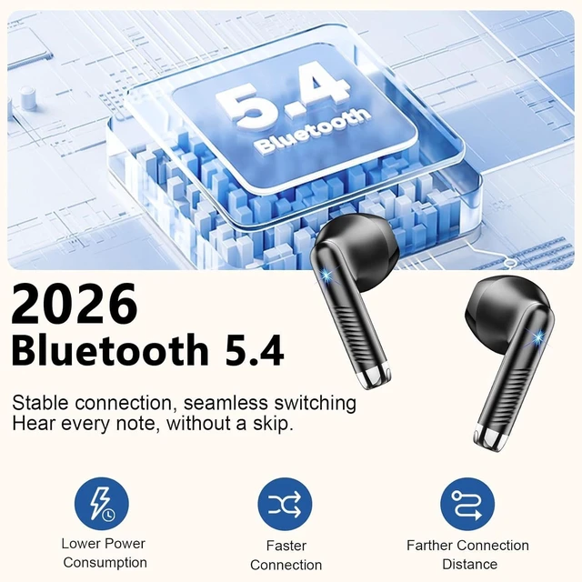 Alt view image 2 of 5 - Wireless Earbuds, Bluetooth Headphones V5.4 Stereo Bass Ear Buds with ENC Noise Cancelling Mics,56H Bluetooth Earbuds with LED Display Charging Case, IP7 Waterproof Earphones for Android iOSMin