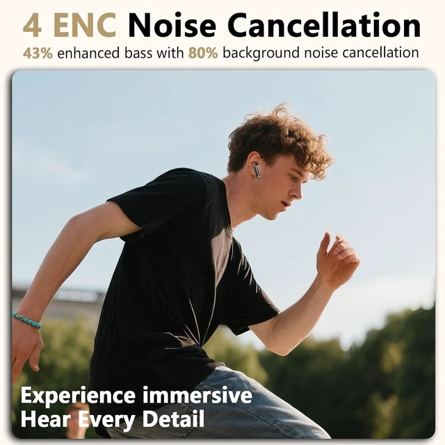Alt view image 3 of 5 - Wireless Earbuds, Bluetooth Headphones V5.4 Stereo Bass Ear Buds with ENC Noise Cancelling Mics,56H Bluetooth Earbuds with LED Display Charging Case, IP7 Waterproof Earphones for Android iOSMin