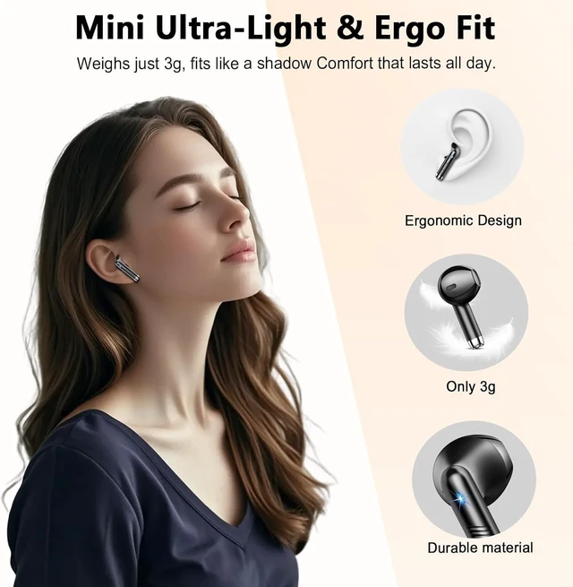 Alt view image 5 of 5 - Wireless Earbuds, Bluetooth Headphones V5.4 Stereo Bass Ear Buds with ENC Noise Cancelling Mics,56H Bluetooth Earbuds with LED Display Charging Case, IP7 Waterproof Earphones for Android iOSMin