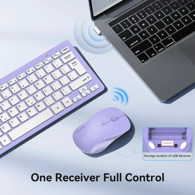 Alt view image 4 of 5 - TECKNET Wireless Keyboard and Mouse Combo, Mini Cordless Computer Keyboard and Mouse Set 2.4GHz, Silent Adjustable 1600 DPI, Quiet Click, Lag-Free for Computer, Laptop, PC, Windows, Mac, Chrome