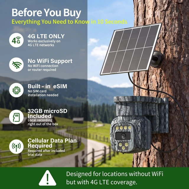 Alt view image 2 of 5 - 4G LTE Cellular Security Camera, No WiFi Support, Solar AOV, eSIM, 32GB SD