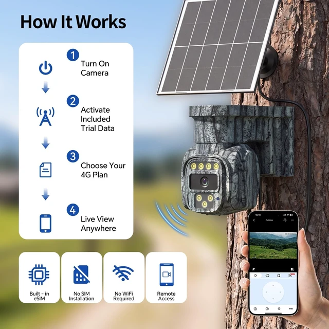 Alt view image 3 of 5 - 4G LTE Cellular Security Camera, No WiFi Support, Solar AOV, eSIM, 32GB SD
