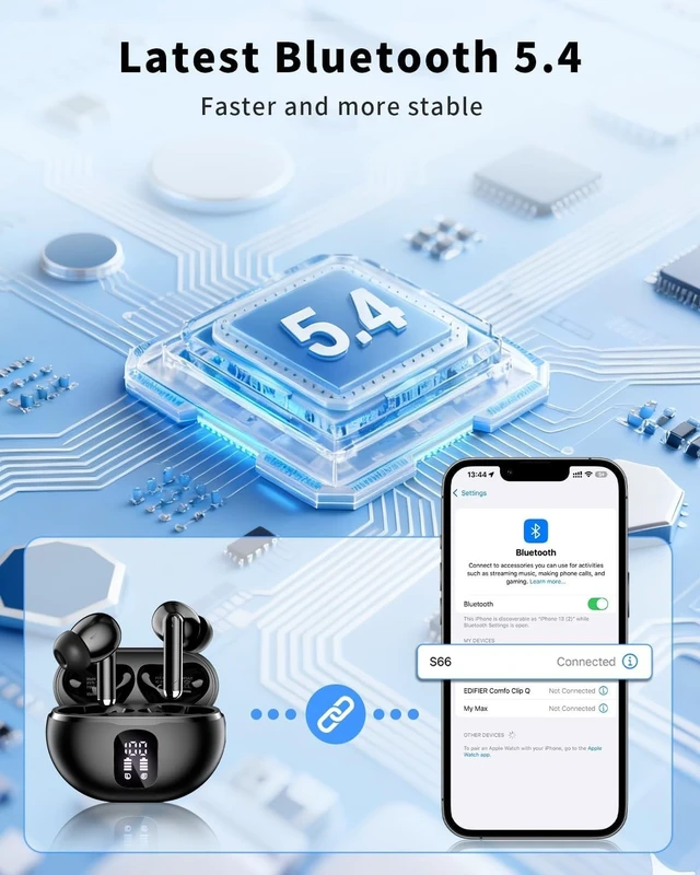 Alt view image 5 of 5 - Wireless Earbuds, Bluetooth 5.4 Ear Buds Bass Stereo, Headphones with Noise Cancelling Mic, LED Display in Ear Earphones Clear Calls, IP7 Waterproof Bluetooth Earbuds for Phone/Android/iPad Dar
