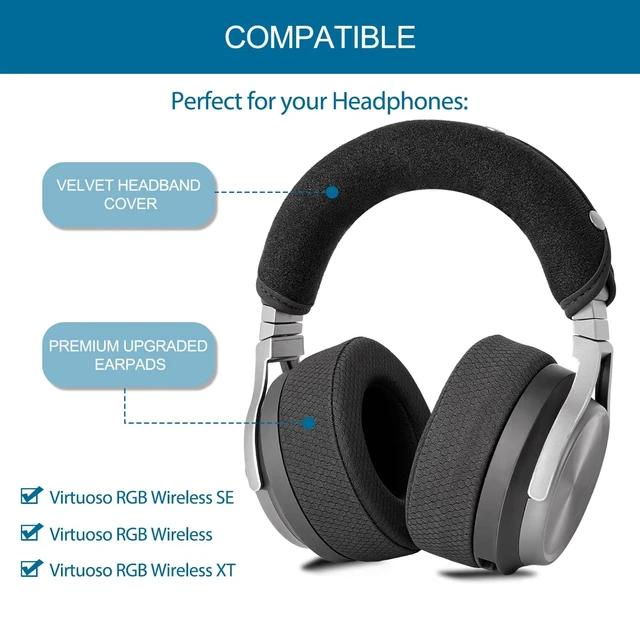 Alt view image 2 of 5 - Replacement Ear Pads Cushion and Headband Cover for Corsair Virtuoso RGB Wireless SE XT Gaming Headset, Headphones Protector, Easy Installation, Premium Material & Black