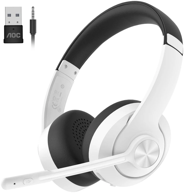 Main image of AOC Wireless Headset with Mic for Work, PC Bluetooth 5.4 Headphones- White