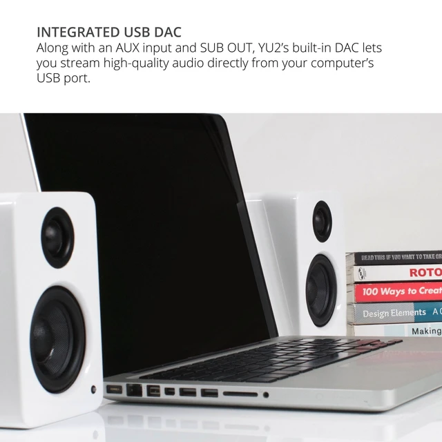 Alt view image 4 of 5 - Kanto YU2GB PC Gaming Desktop Speakers ^^ 3" Composite Drivers ^^ 3/4" Silk Dome Tweeter ^^ Class D Amplifier ^^ 100 Watts ^^ Built-in USB DAC ^^ Subwoofer Output ^^ Pair ^^ Gloss Black