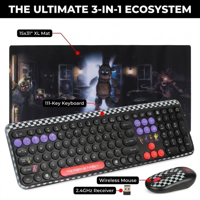 Alt view image 4 of 5 - Five Nights at Freddy's Wireless Keyboard and Mouse Combo, 15"x31" Desk