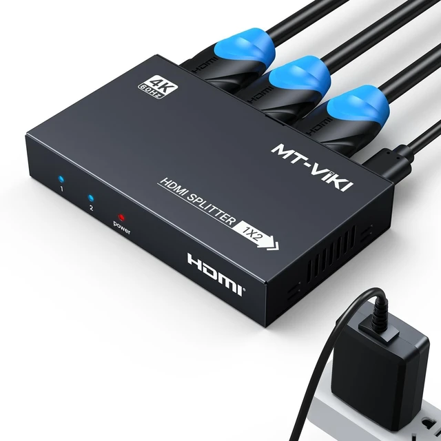 Main image of MT-VIKI 1x2 2.0 HDMI Splitter 1 in 2 Out, 4K@60Hz HDMI Duplicator/Distributor HDR Support EDID HDCP 2.2 RGB 4:4:4 18Gbps-Adapter Included (2 Ports)