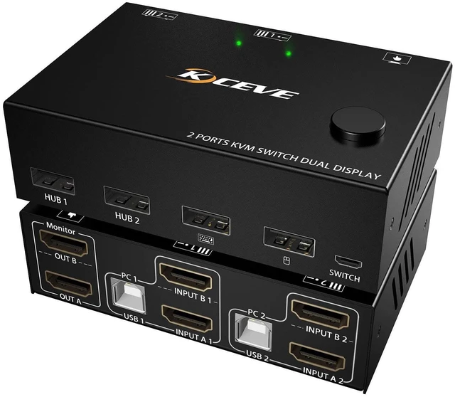 Main image of KCEVE KVM Switch 2 Monitors 2 Computers HDMI