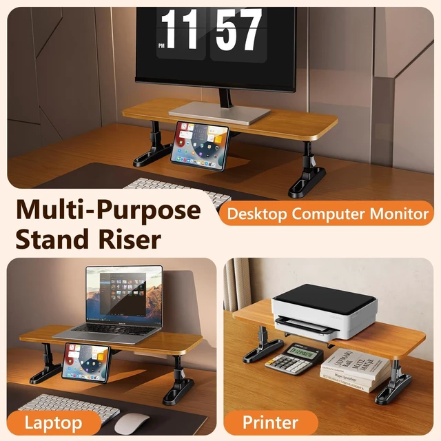 Alt view image 2 of 5 - nediea Ergonomic Wooden Monitor Stand Riser with Height Adjustable Button
