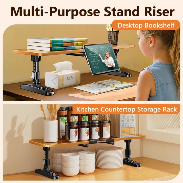 Alt view image 4 of 5 - nediea Ergonomic Wooden Monitor Stand Riser with Height Adjustable Button