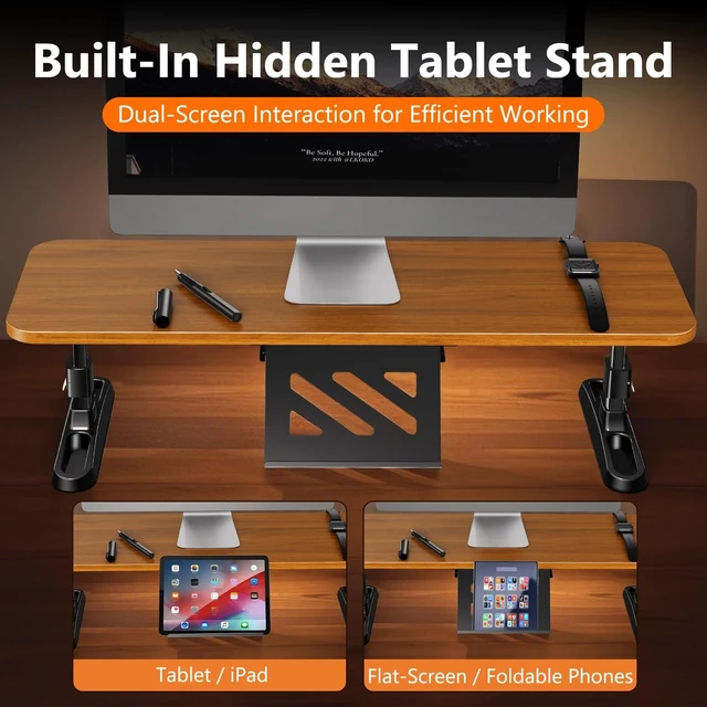 Alt view image 5 of 5 - nediea Ergonomic Wooden Monitor Stand Riser with Height Adjustable Button