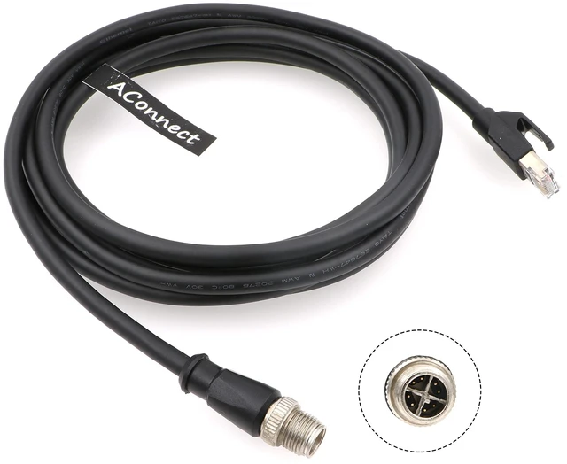 Main image of AConnect M12-RJ45-XCode-Ethernet-Shielded-Industrial-Waterproof-Cable for Cognex Industrial Camera M12 8Pin X-Code Male to RJ45 Cat6a Flexible 9.8Ft^^3M