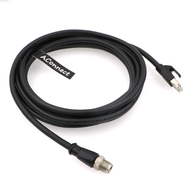 Alt view image 2 of 5 - AConnect M12-RJ45-XCode-Ethernet-Shielded-Industrial-Waterproof-Cable for Cognex Industrial Camera M12 8Pin X-Code Male to RJ45 Cat6a Flexible 9.8Ft^^3M