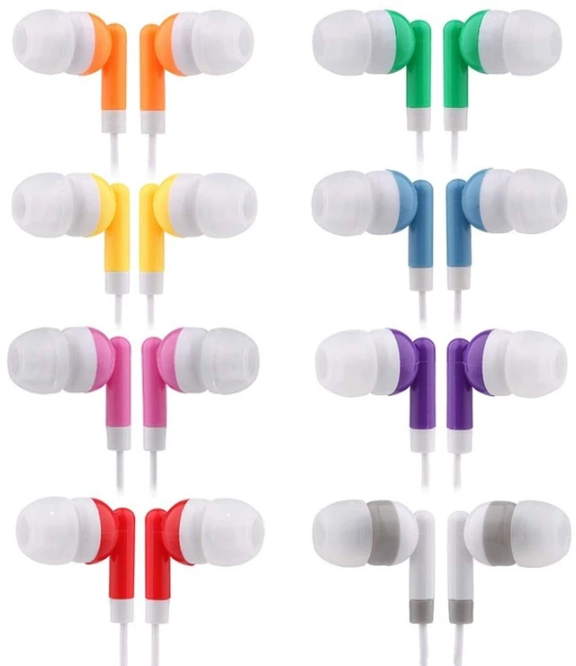 Main image of CN-Outlet Wholesale Kids Bulk Earbuds Headphones 100 Pack Multi Colored Individually Bagged Disposable Earphones Perfect for School Classroom Libraries Students
