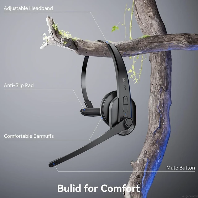 Alt view image 5 of 5 - Wireless Headset with Mic for Work, Bluetooth Headset with Microphone(AI Noise Cancelling), Lightweight Comfortable with Mute Button Computer Headset with Microphone for PC/Office/Call Center/