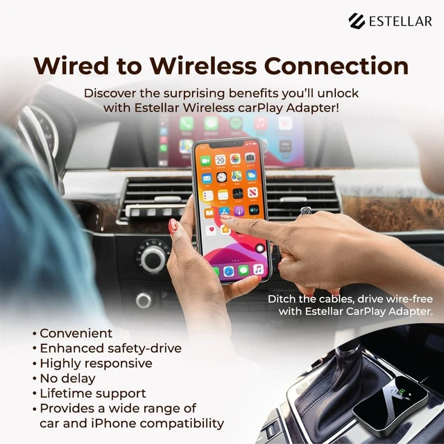Alt view image 2 of 5 - Estellar Wireless CarPlay Adapter for Wired Apple CarPlay, Stable Fast Automatic Connection, Latest Chip Technology, No Delay, Online Upgrade, Lifetime Support, Car Accessories, Black