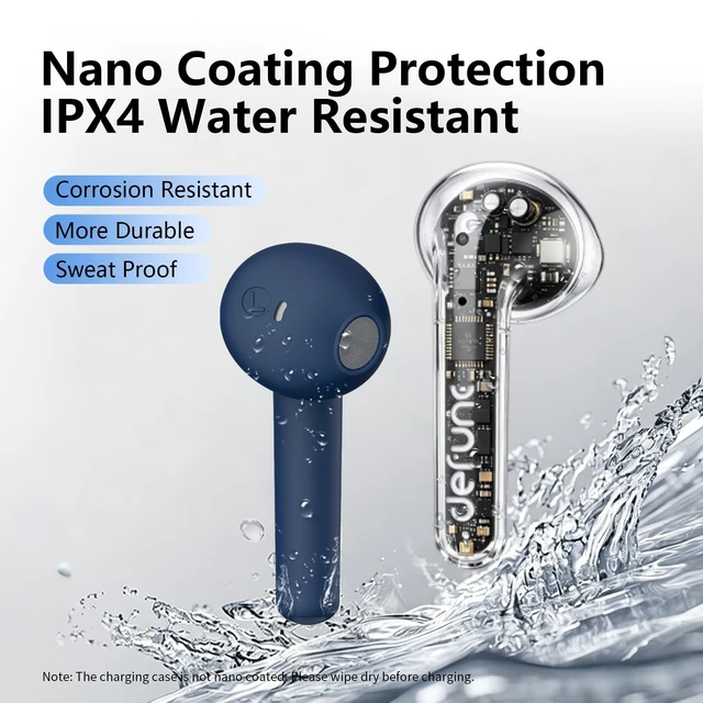 Alt view image 4 of 5 - Defunc True LITE II Wireless Earbuds Bluetooth 6.0, Semi in-Ear Headphones with ENC Clear Calls, Low Latency, 20H Playtime, IPX4 Waterproof, Comfortable Fit with AI App Support