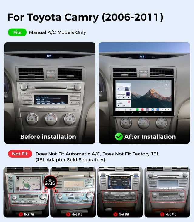 Alt view image 2 of 5 - 11.5'' Car Radio Stereo for Toyota Camry 2006-2011(with Manual A/C)